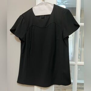 Ted Baker Classic Black Blouse with tulip sleeves and seam detail sz M/L EUC
